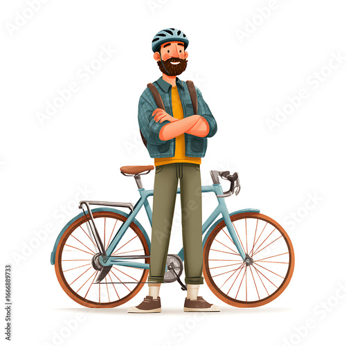 Wallpaper Mural A man wearing a cycling helmet, standing with a bicycle, urban lifestyle, isolated on white background. Torontodigital.ca