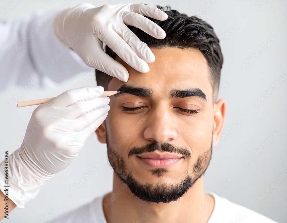 Obraz premium Man receiving eyebrow shaping treatment (1)
