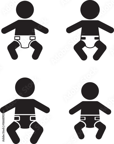 Four simple baby icons in silhouette