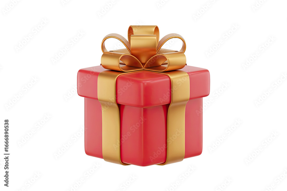 Obraz premium Elegant red gift box with golden ribbon and bow for birthday, holiday, celebrations and special events