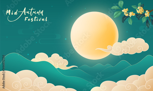 Chinese style horizontal illustrations celebrating the Mid-Autumn Festival
