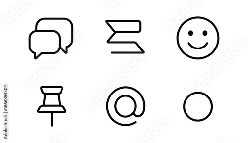 vector outline icons cross functional collaboration (chat channel): chat bubbles thread icon reaction pinned mention badge unread dot.