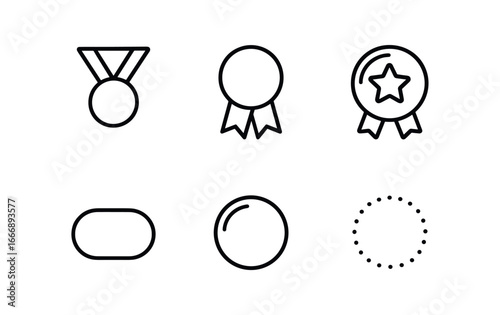 vector outline icons Acceptance (medal award): medal icon ribbon tails star badge shadow smear highlight rim highlight dots.
