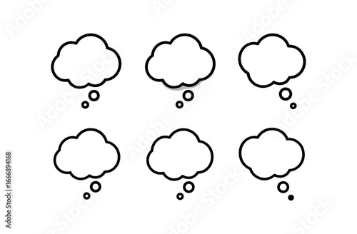 vector outline icons reluctance (thought bubble): bubble outline dot trail shadow smear highlight rim mini bubbles pause dot.