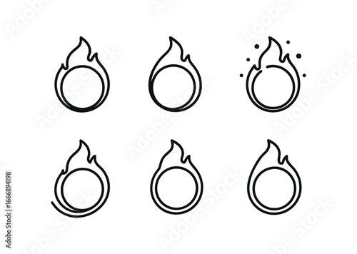 vector outline icons poi spinning (flame circle): circular flame shadow smear highlight rim ember dots motion swirl glow rim.