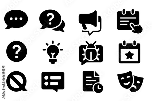 Forum Thread Icons. Solid style icons of forum thread types: general discussion, help request, announcement, guide/tutorial,