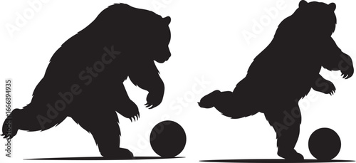 Two bears playing with balls silhouette