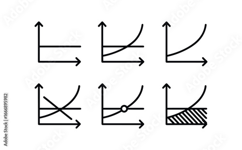 vector outline icons financial forecast model (break even chart): threshold line cost curve revenue curve axis labels break even point shadow.