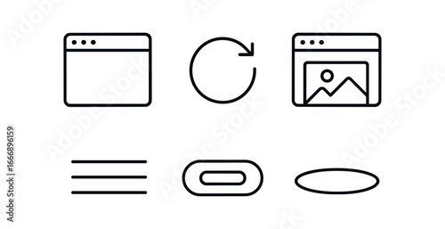 vector outline icons company rebranding (website refresh): browser window refresh icon header image menu bar call to action button shadow smear.