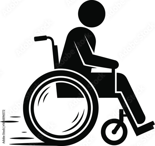 Vector art of a silhouette of a person in a wheelchair symbolizing accessibility and disability awareness, representing mobility, support, and inclusivity in a simple design