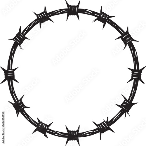 Barbed Wire Round Frame Silhouette | Black Vector Icon