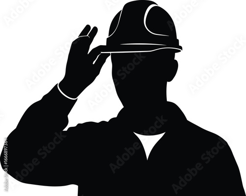 Vector art of a silhouette illustration of a construction worker wearing a helmet