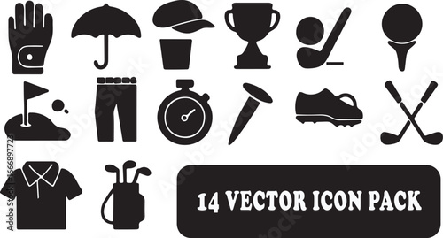 Golf Vector Icon Pack 14 Silhouette Golf Icons (Clubs, Ball, Tee, Trophy)