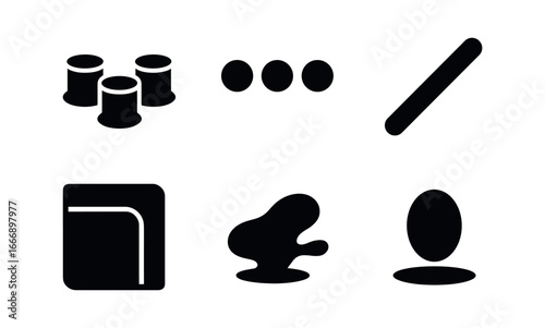 vector solid black filled icons tattoo artist (ink palette): ink caps color dots mixing stick tray edge shadow smear light rim.