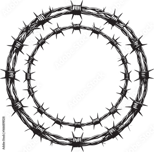 Barbed Wire Round Frame Silhouette | Black Vector Icon