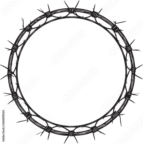 Barbed Wire Round Frame Silhouette | Black Vector Icon