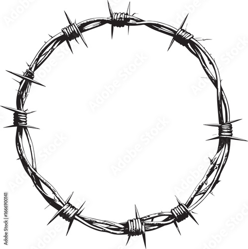 Barbed Wire Round Frame Silhouette | Black Vector Icon