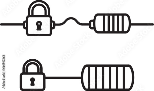Two security locks connected to resistors silhouette