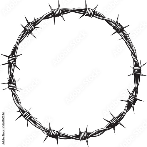 Barbed Wire Round Frame Silhouette | Black Vector Icon