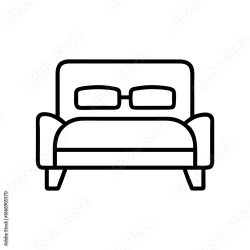 Simple line drawing of a modern bed with pillows  