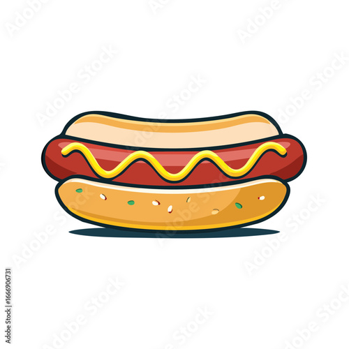 Simple Hotdog with Mustard Cartoon Food Illustration Fast Food Design