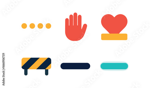 vector colorful filled icons relationship boundaries (no line): dotted barrier hand heart icon caution stripe shadow soft glow.