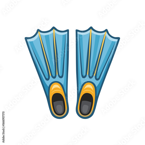 Pair of blue swim fins graphic illustration for water sports and recreation