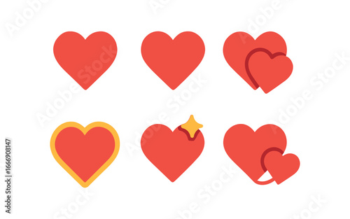 vector colorful filled icons heart reaction (double heart): two hearts overlap line shadow glow rim spark dot connection line.