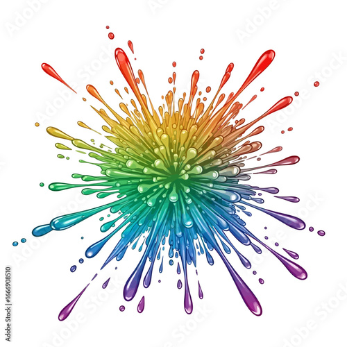 A vibrant rainbow paint splash exploding outwards.
