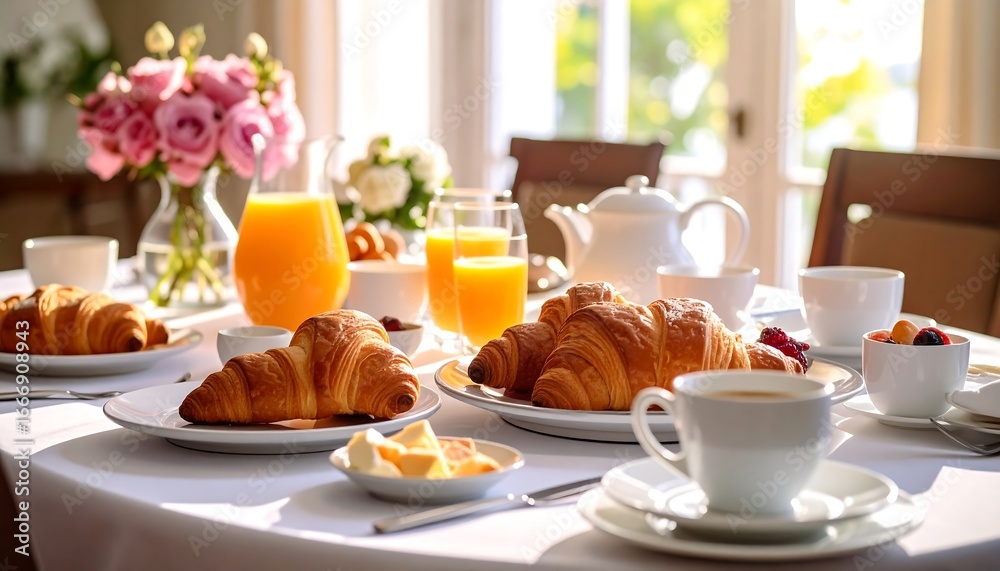 custom made wallpaper toronto digitalLuxurious breakfast with croissants, and sunlit room.