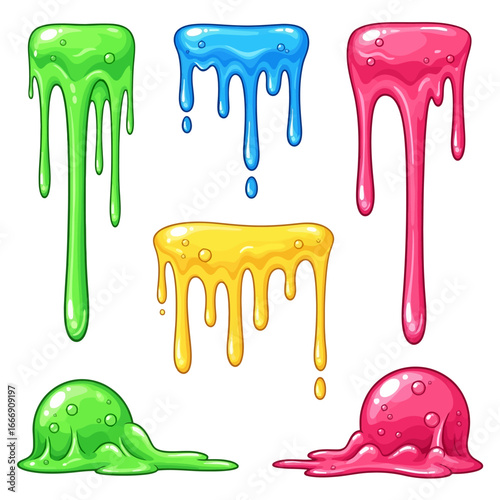 Colorful cartoon slime dripping and blobs.