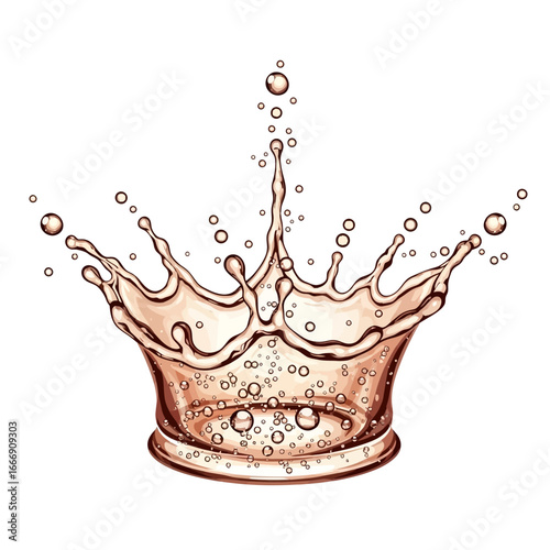 A detailed illustration of a fizzy, amber-colored liquid splashing into the shape of a crown.