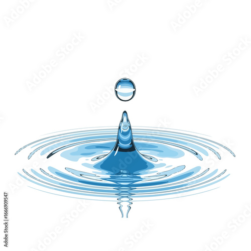 A detailed image showcasing a water droplet impacting a liquid surface, creating ripples and a splash.