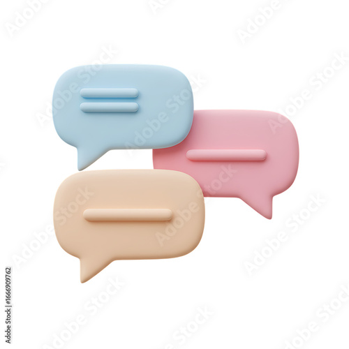 Three Soft Pastel 3D Speech Bubbles Chat Icons.