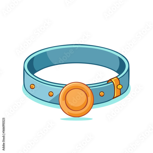 Cute blue cartoon pet collar with golden buckle and tag illustration for design use