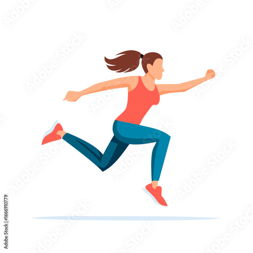 Athletic Woman Running Forward, Active Lifestyle, Healthy Female Jogging