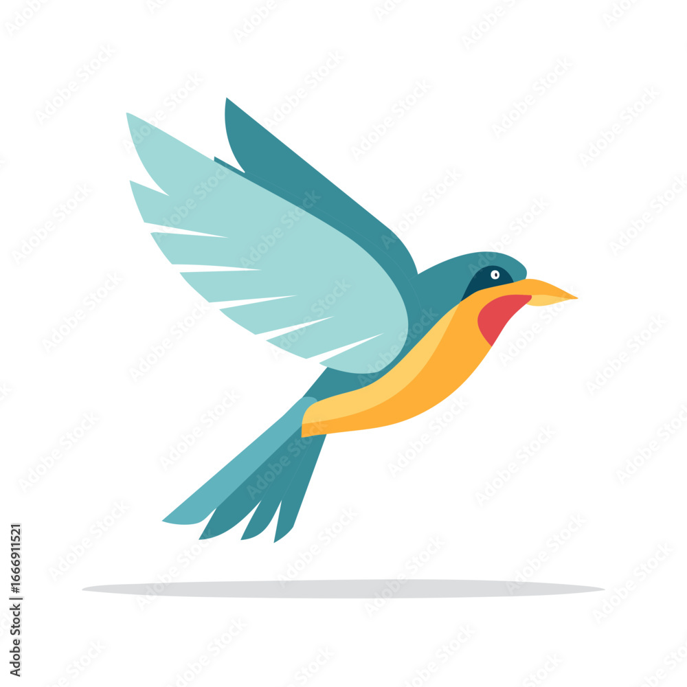 Obraz premium Stylized bird in flight, blue plumage, artistic design, avian illustration