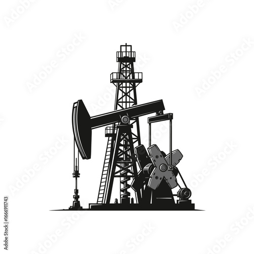 Oil & Energy Logo: A Black and White Illustration of a Pumpjack, Symbolizing Oil Extraction and Power.