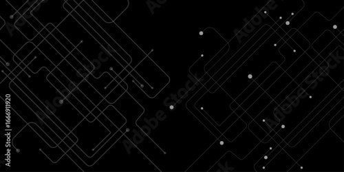 Abstract technologic seamless pattern. Futuristic background. Circuit board texture background, seamless pattern. White lines and dots on black background. Vector design. Constellations seamless