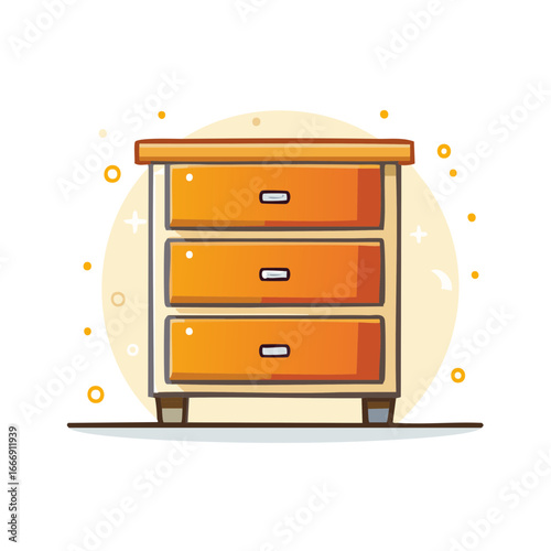 Stylized Orange Chest of Drawers with Three Drawers Furniture Cartoon Style, Minimalist Design