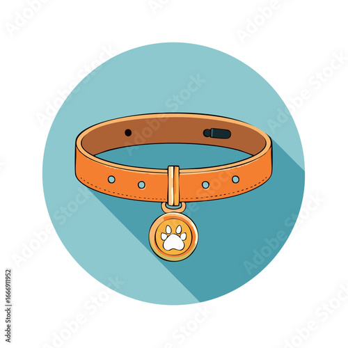 Illustration of a pet collar with paw print charm for dogs and cats