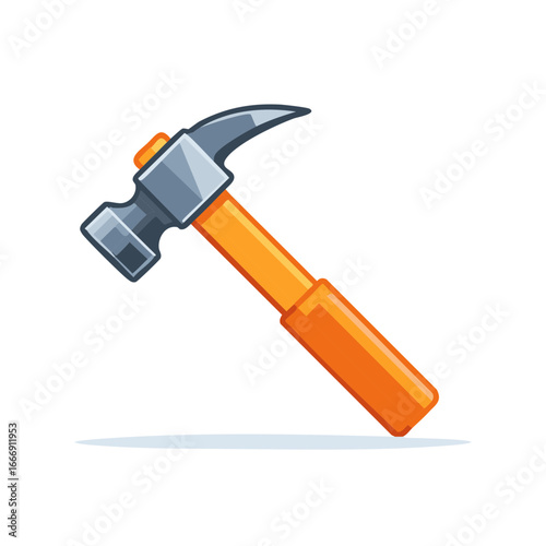 Hammer Tool Carpentry Cartoon Style with Orange Wooden Handle and Grey Head