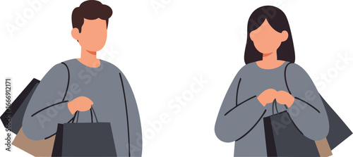 Young man and woman shopping with bags casual style vector illustration 