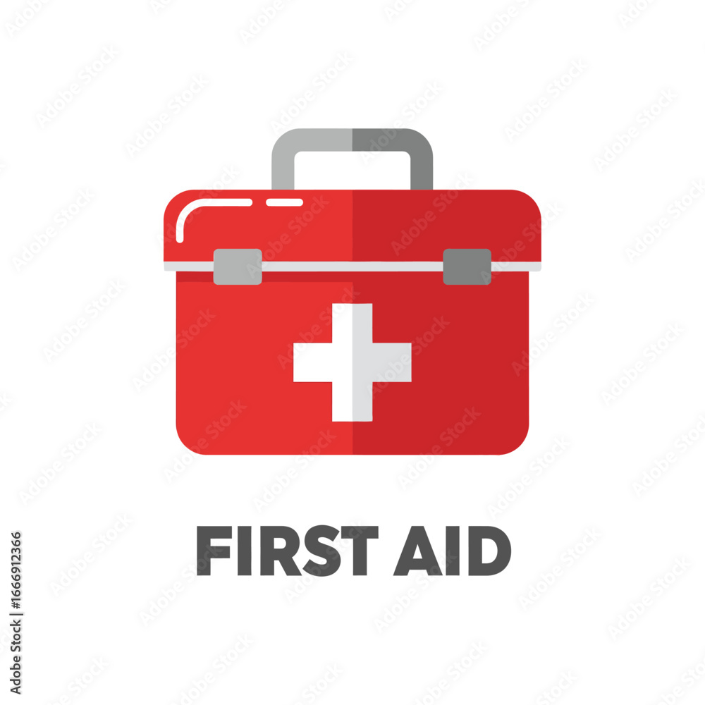 Obraz premium Red First Aid Kit Icon for Emergency Medical Supplies and Healthcare Safety Concept