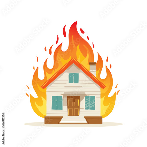 House engulfed in flames illustration for home insurance and disaster preparedness