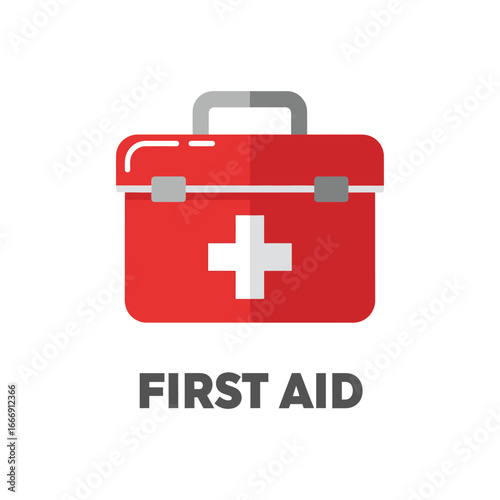 Red First Aid Kit Icon for Emergency Medical Supplies and Healthcare Safety Concept