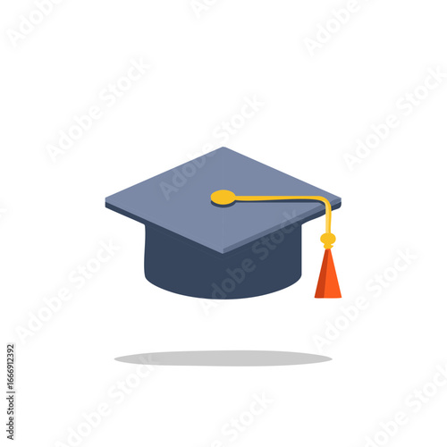 Graduation Cap Flat Style Illustration, Academic Hat Icon for Education Symbol