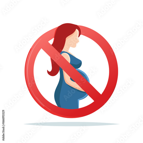 Pregnant Woman with Red Prohibition Sign Concept for Fertility Regulation Advocacy