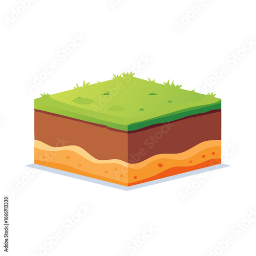 Layered soil block with grass surface graphic isolated illustration