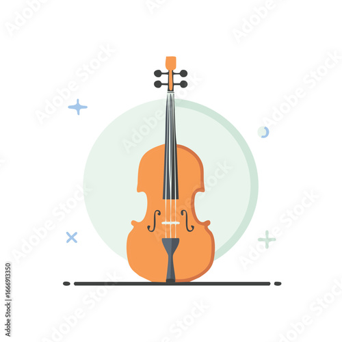 Stylized Cello Illustration with Decorative Elements for Music or Orchestra Designs